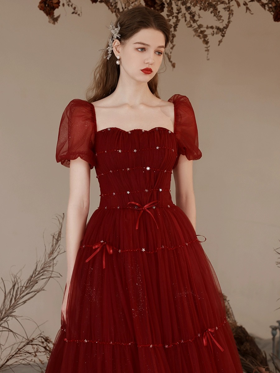 Burgundy evening dress
