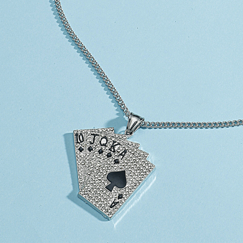 Diamond Spades A Straight Flush Collar Con Colgante De Naipes display picture 3