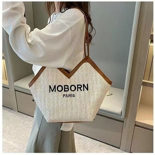 Straw shoulder bag, summer beach handheld one-shoulder bag for leisure, beach style