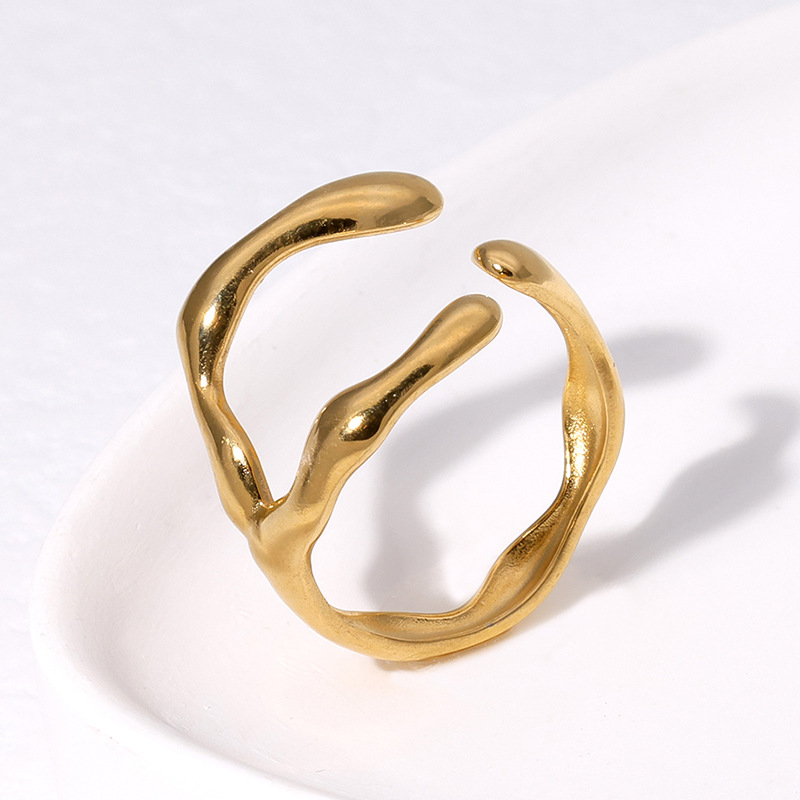 304 Stainless Steel 18K Gold Plated Simple Style Irregular Plating Geometric Open Rings display picture 3