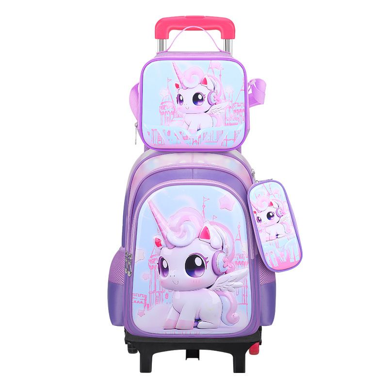 Nuevo tipo de bolsas de tirón de tres piezas de dibujos animados unicornio para niños mochila de espalda de gran capacidad para hombres