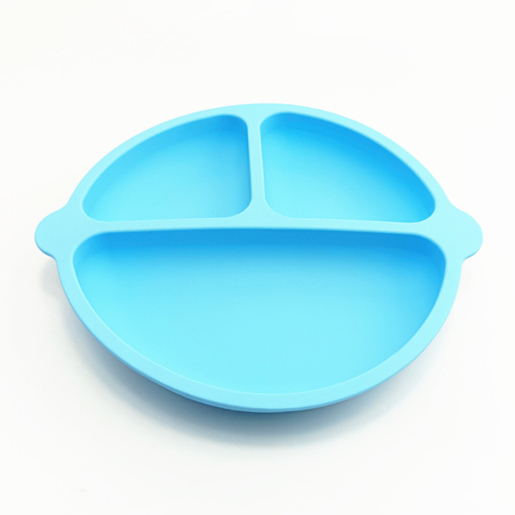 Placa de silicona de grado alimenticio tres ventosas reforzadas compartimento para niños plato de silicona plato de suplemento de alimentos infantiles en stock