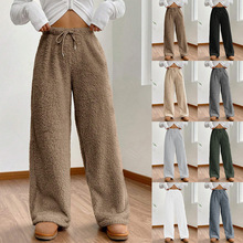 欧美外贸女士卫衣新款秋冬纯色时尚毛绒休闲裤宽松舒毛绒保暖裤女