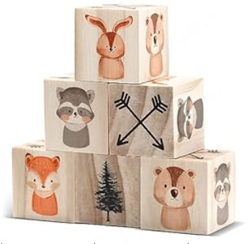 Solid Wood Custom Building Block Ornaments Six-Piece Set Uv Printing Colorful Printing Number New1224
