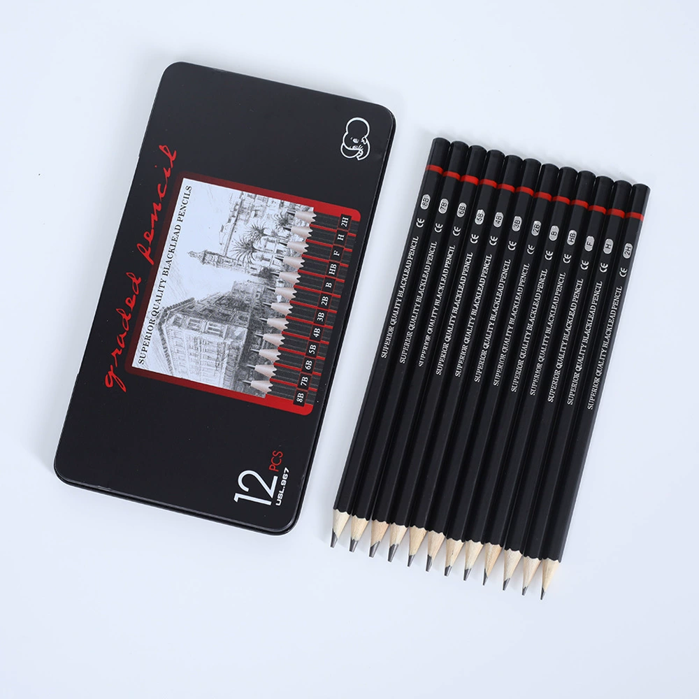Набор карандашей Sketch Pencil Set, жестяная коробка из железа, 12 штепселей 2H–8B, портативный набор юного художника