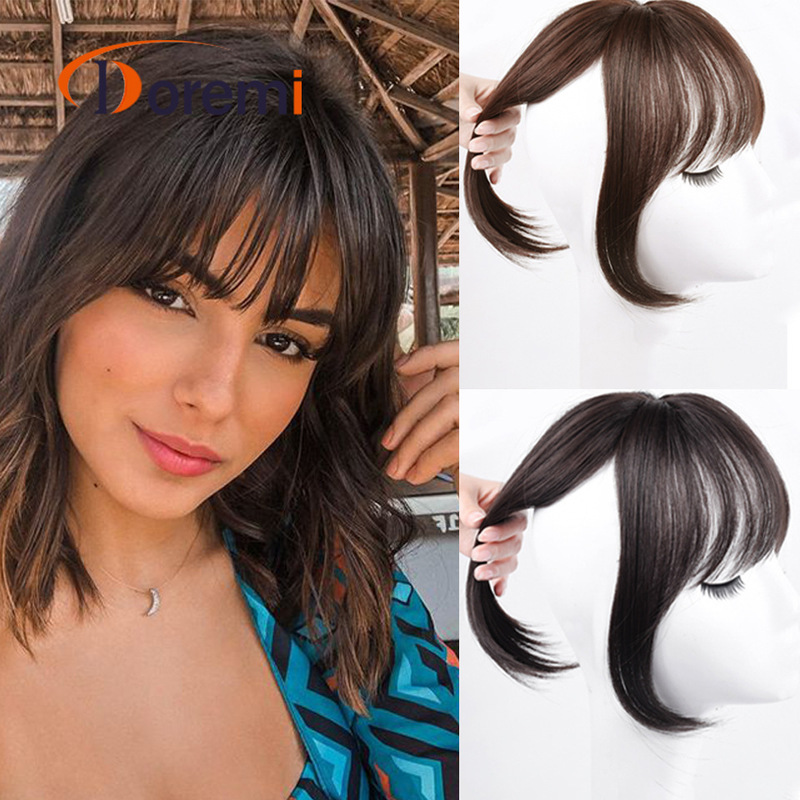 Cross-border European and American wig women's French 3d bangs straight hair head replacement hairline wig 25cm high temperature Silk