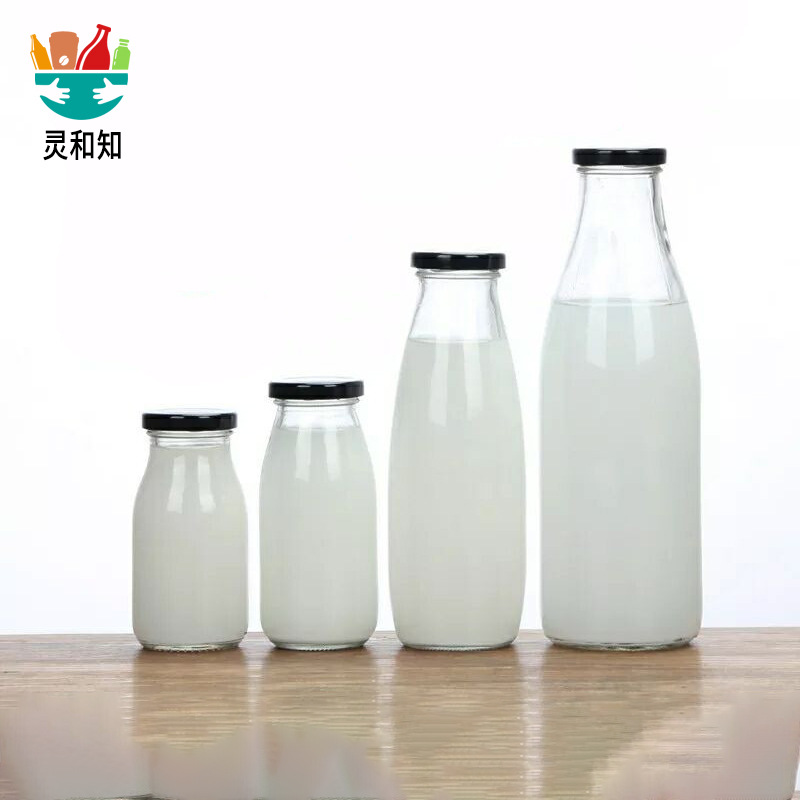 玻璃鲜奶瓶牛奶瓶酸奶瓶带盖装一斤耐高温奶吧专用透明无铅食品级