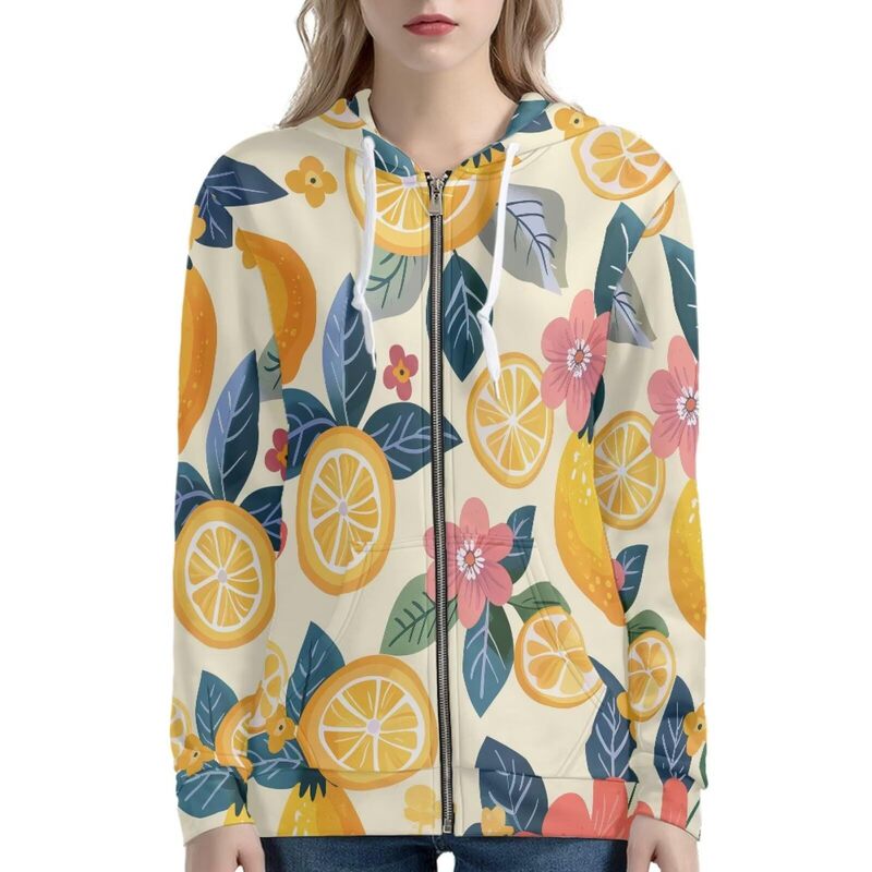 European and American Amazon Women's Coat Christmas Whale Frog Fruit Print Zipper Long Sleeve Hooded Sweatshirt Adult Women