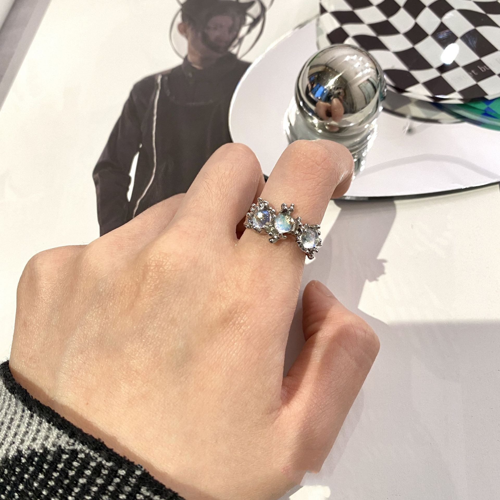 Fashion Star Heart Shape Copper Inlay Zircon Open Ring 1 Piece