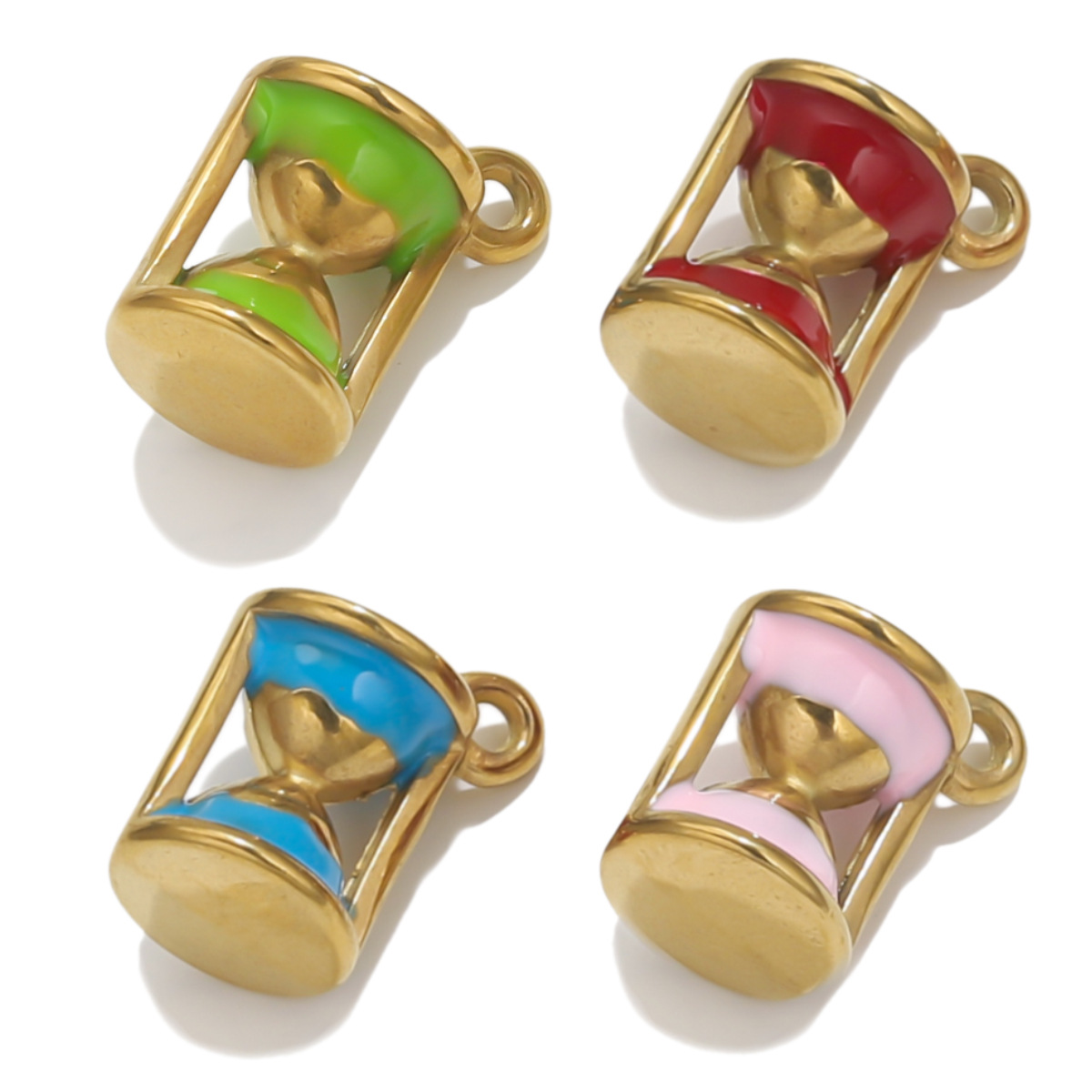 Acero inoxidable chapado en oro de 18k oro color oro goteo de aceite reloj de arena colgante accesorios de joyería DIY