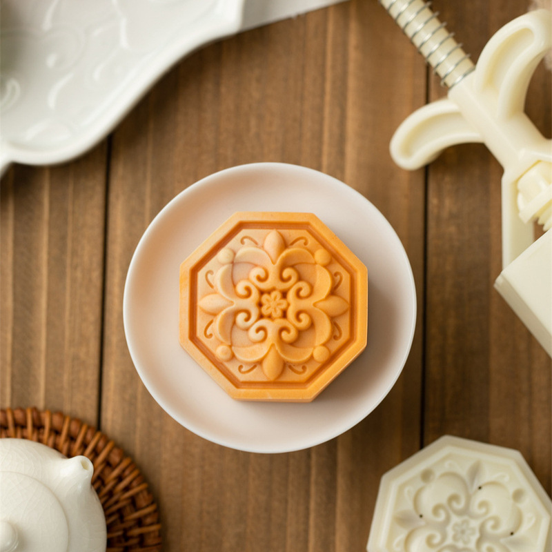 [Eight-edge window flower] moon cake mold 75g three-dimensional household plastic hand press mold