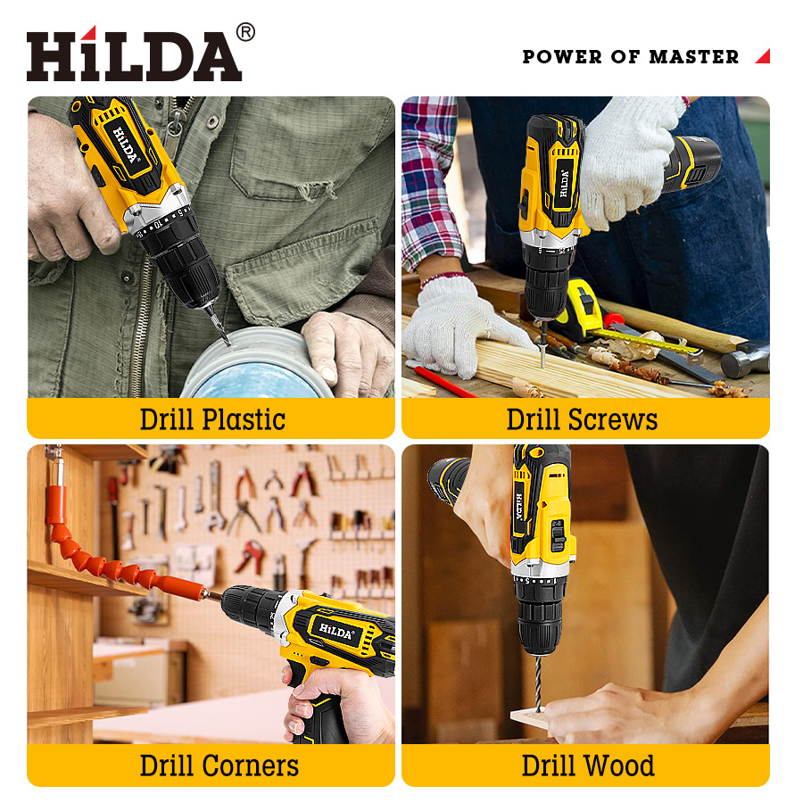 Nueva Hilda hilda recargable taladro de impacto batería de litio taladro manual destornillador eléctrico portátil doméstico accesorios