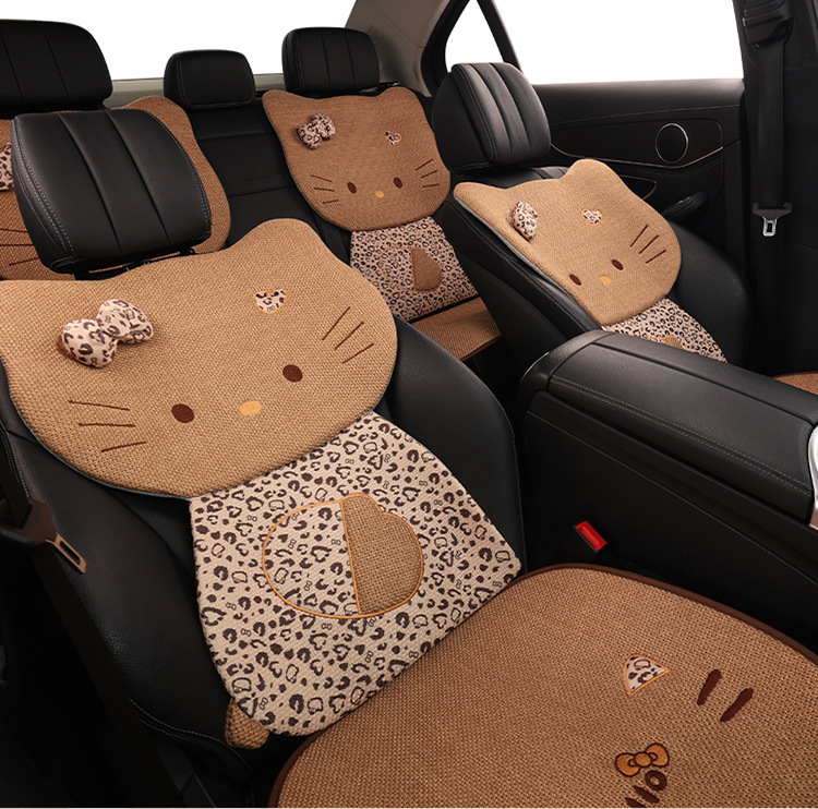 Car Seat Cushion for All Seasons, Side-Mounted, Reverse-Wrapped Kt Summer Cushion, Breathable, Non-Slip, Cartoon Seat Cushion, Five-Seater Car Seat Cover