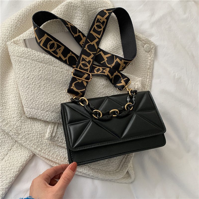 Bolso femenino 2023 primavera nueva tendencia casual moda un hombro pequeño bolso cuadrado simple ins bandolera de banda ancha negro uno