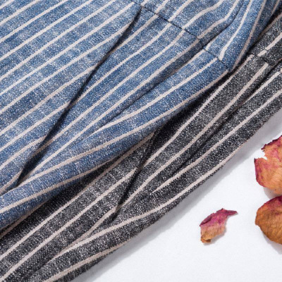 Summer cotton and linen women's pants, thin and loose harem pants, casual radish pants, linen vertical stripes, ankle-length 9/10 pants