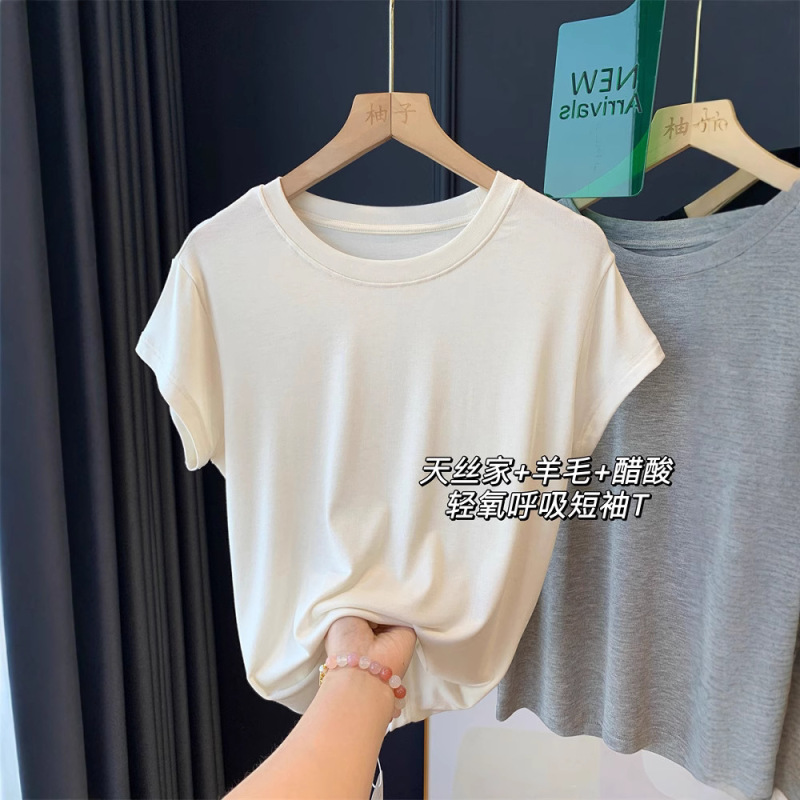 テンセルウール酢酸! 軽酸素呼吸半袖t! 柔らかいモチモチがやせている女性tシャツ2025夏新|undefined