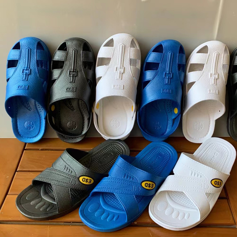 防静电拖鞋防滑净化SPU交叉男女电子厂工鞋ESD无尘包头六孔凉鞋