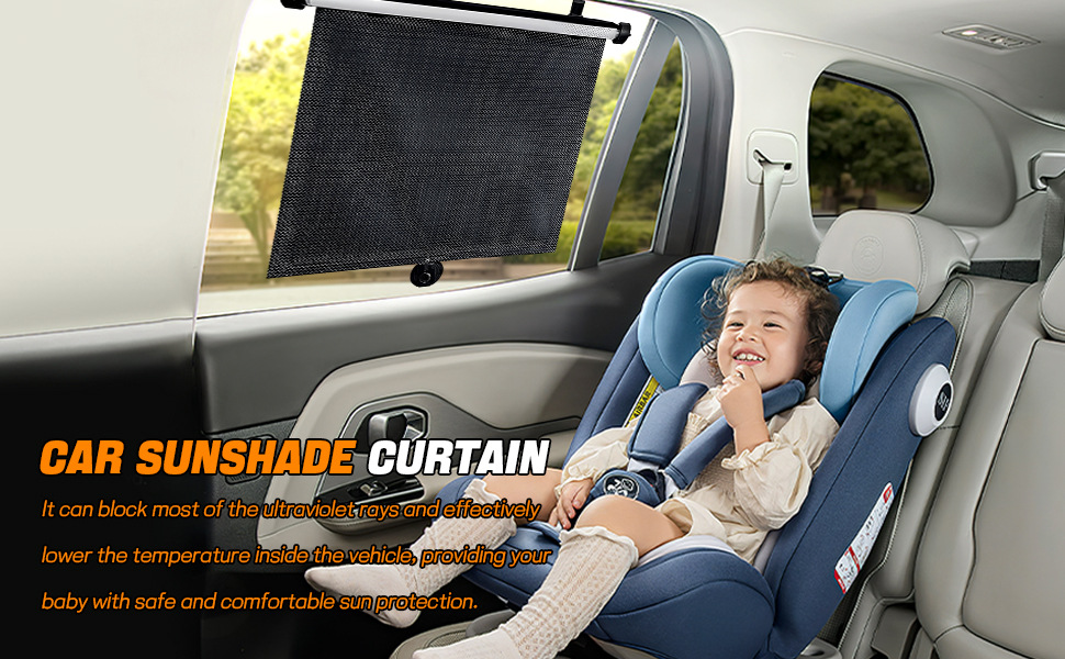 Amazon Cross-Border Best-Selling Factory-Selling Retractable Car Window Sunshade Roll-Up Style Suction Cup Sunshade Car Sunshade