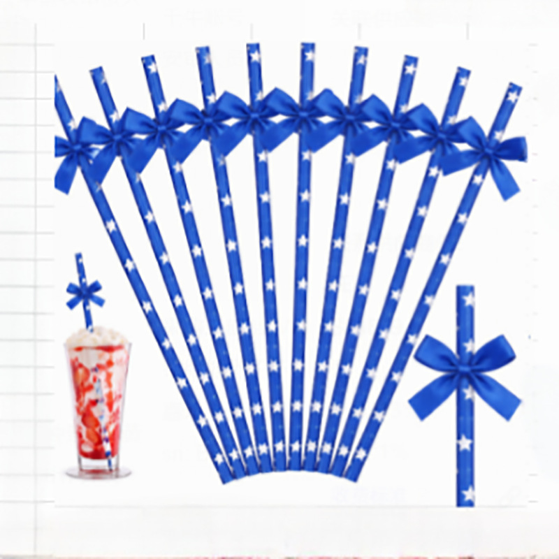 Cross-border bow party paper straw ribbon fabric panadería postre decoración inserto cóctel decoración straw