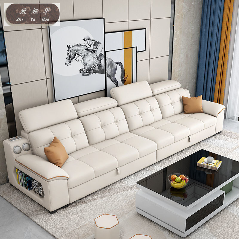 Multifunctional Storage Double Small Apartment Living Room Cream Style New Cat Claw Leather Dual-Purpose Sofa Bed Foldable