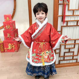 男女童冬季新款中国风唐装汉服男款拜年服藏风长袍少数民族表演