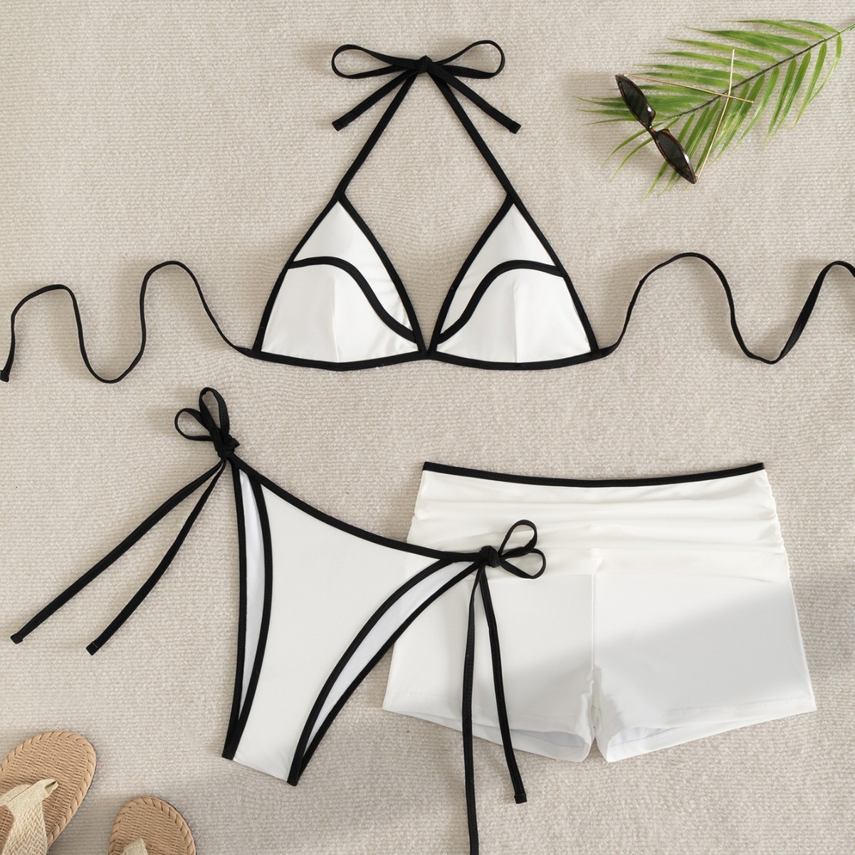 Women's Sexy Laced Three Piece Bikini Set Tight Fitting Cross Strap Swimsuit Regular Size Polyester Nylon Spring/Summer_voghion.com