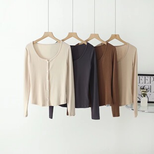Autumn New French long-sleeved brushed cardigan versatile slim-fit slimming top