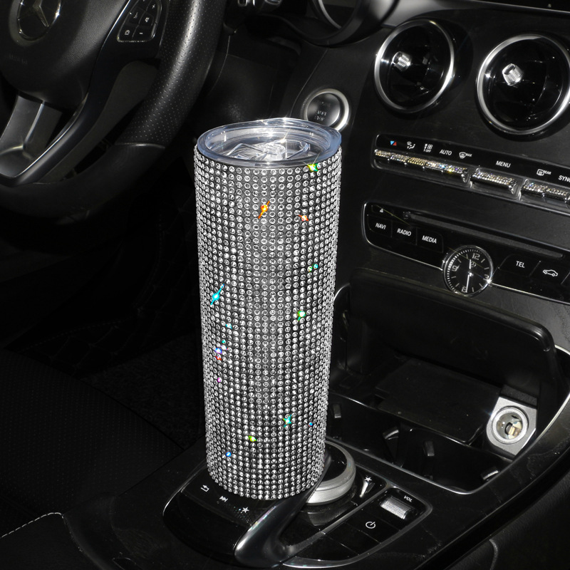 Sudeste de Asia taza fría transfronteriza flash diamante lindo portátil taza de agua diamante incrustado taza recta 20oz de acero inoxidable taza de bolsillo