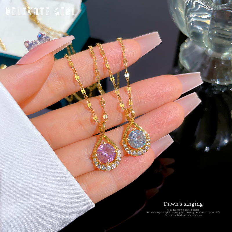 Fashion Water Droplets Stainless Steel Plating Inlay Zircon Pendant Necklace 1 Piece