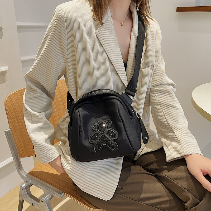 commuter leisure bear sequined Oxford cloth bag crossbody bag chest bag shell bag_voghion.com