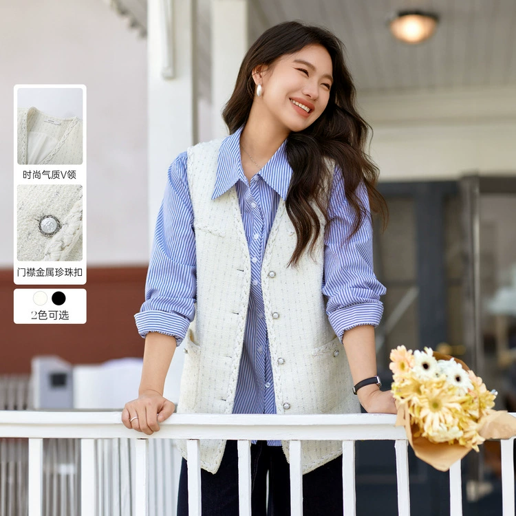 [Модный иностранный темперамент V-образный дикий тонкий жилет] Funny Show большой размер женский толстый mm2025 весенний новый