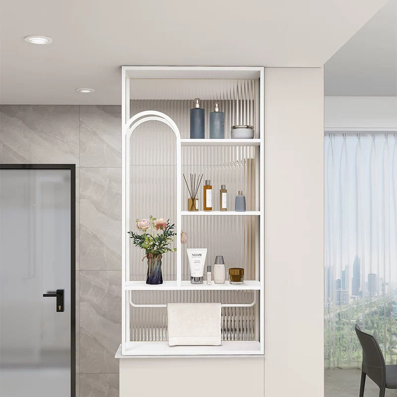 Half-Wall Long Rainbow Glass Partition Screen Iron Art Storage Rack Cream Style Bathroom Sink Bathroom Entrance Cabinet