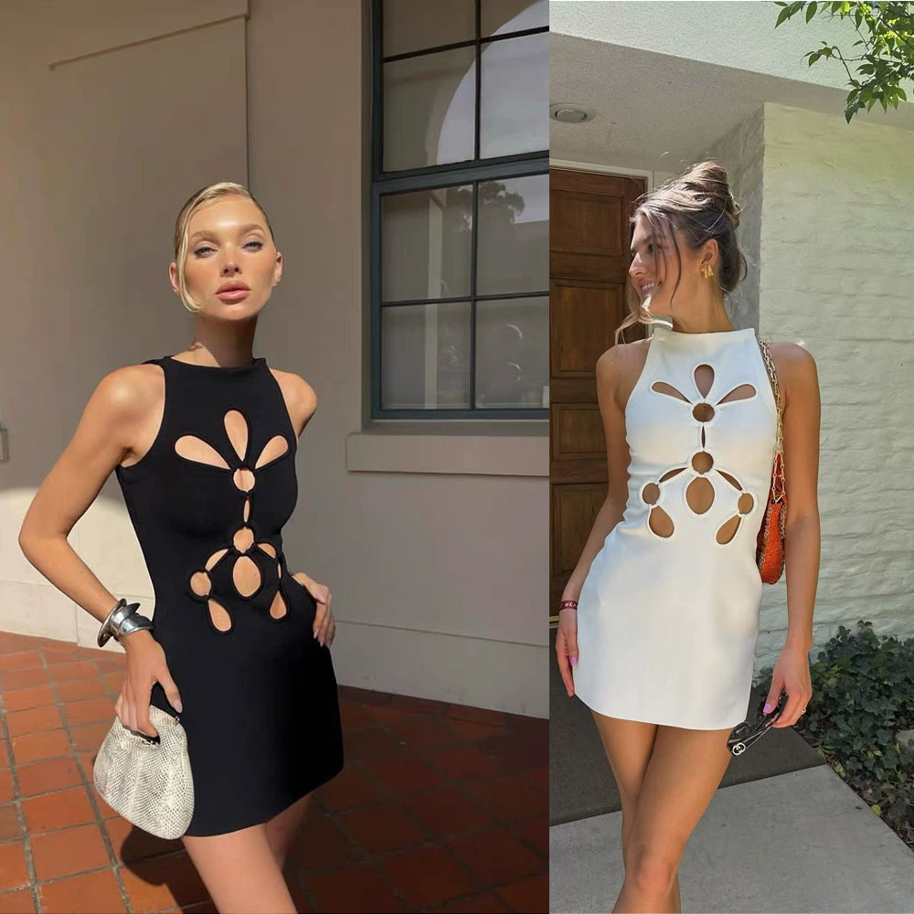 Трансграничная европейская и американская одежда AliExpress, популярное сексуальное короткое платье с полым дизайном