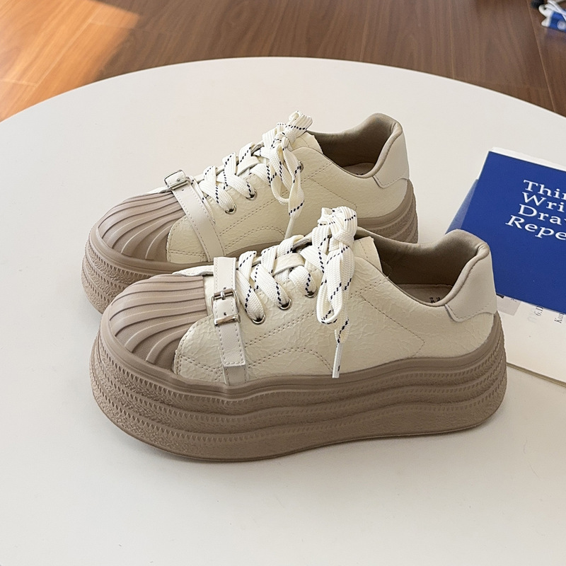 2025 New Shell Toe Casual Sneakers for Women, Thick Soles, Heightening Genuine Leather, Lightweight, Versatile, Super Nice, Platform White Shoes