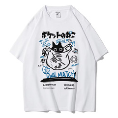 男女2024原宿川合伊猫プリント半袖tシャツ夫婦街頭カジュアルゆったり服Y2Kトップス