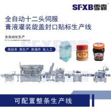 全自动十二头伺服膏液灌装旋盖封口贴标生产线 膏体液体包装设备