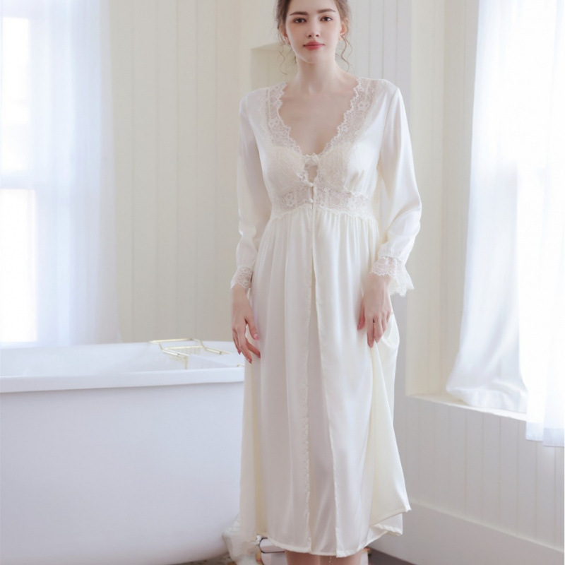 봄과 여름 나이트드레스, 가운, 프랑스 스타일, 섹시, 순수한 욕망, 서스펜더 파자마, 투피스 세트, 레이스, 피쉬본, 중간 길이, 가슴 패드가 있는 여성