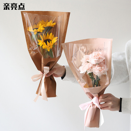 Wholesale drop shipping happy every day waterproof flower wrapping kraft paper bag floral flower packaging multiple bags