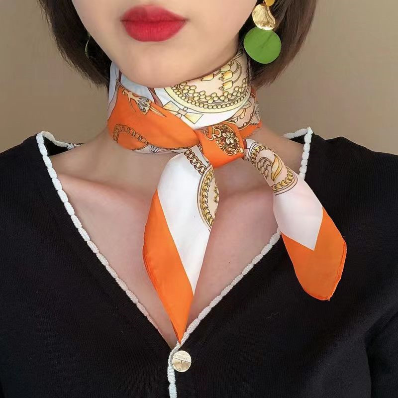 50g Weight Silk Scarf Classification Casual, Daily, Shopping Occasion Satin Material Letter, Flower Pattern Spring&Summer Season Women's Gender Elegant Style Women's Elegant Letter Flower Satin Silk Scarf 无