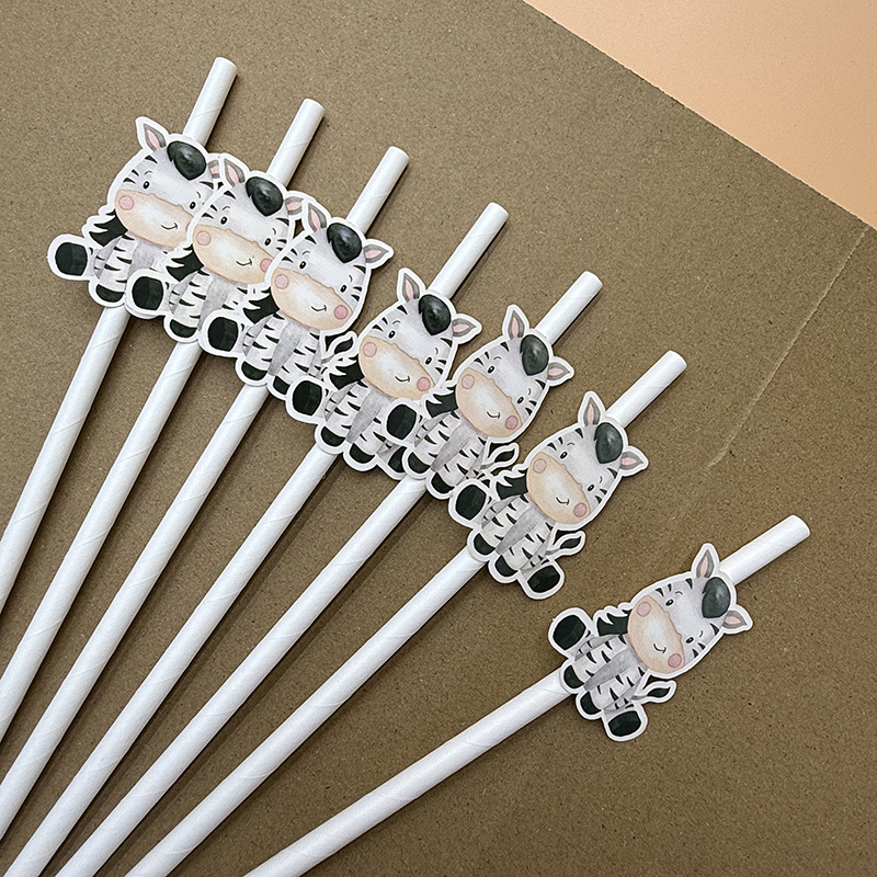 Papel de tarjeta de cebra paja desechable degradable de grado alimenticio fiesta decoración paja postre cóctel paja