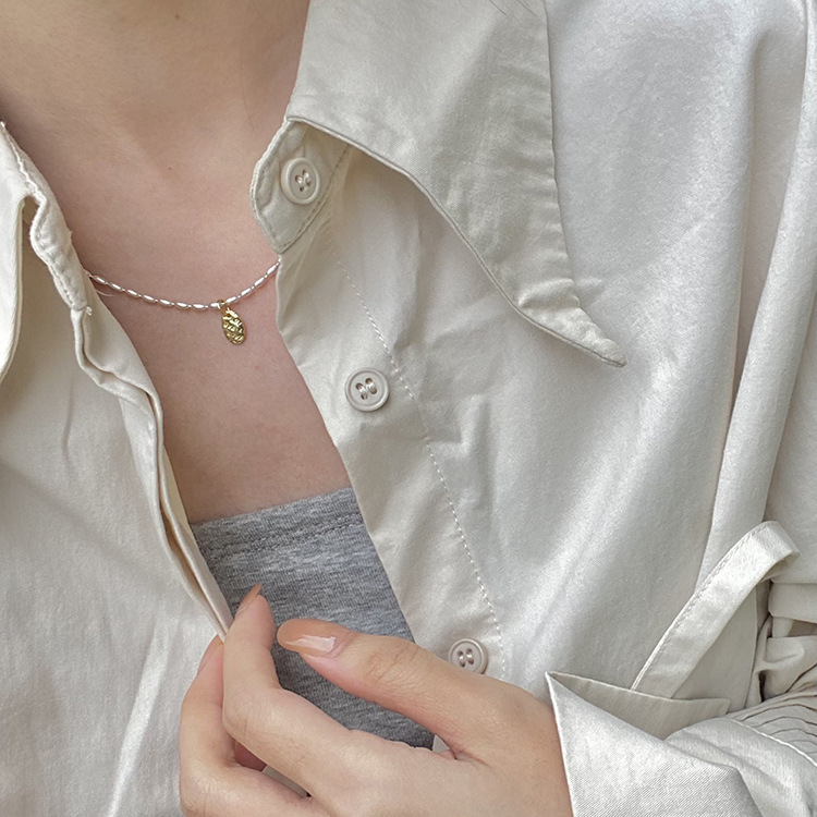 Japonés y coreano oro y plata amor collar arroz grano cuentas de oliva 925 plata esterlina nicho diseño clavícula cadena femenina joyería de plata de alto grado