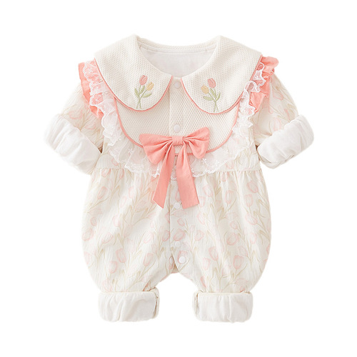 Newborn Spring Double-Layer Daffodil Bodysuit for Girls, Stylish Princess Harisu Outfit for Crawling Outdoors