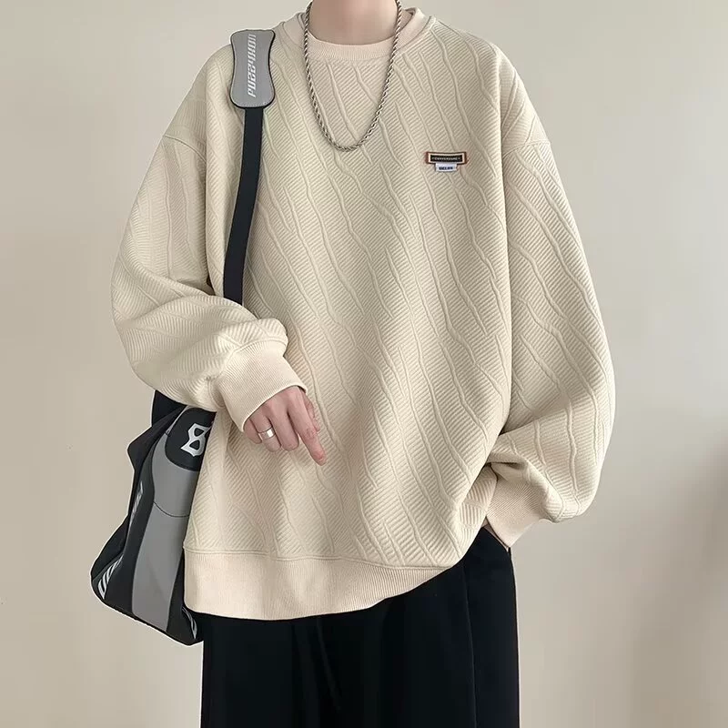 Тяжелый текстура с круглым воротником свитера мужской осенью и зимой 2024 новый бархатный толстый прилив свободный топ с длинными рукавами мужской