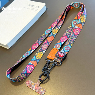 Retro Ethnic Style Mobile Phone Lanyard Hanging Neck Crossbody Wide Adjustable Camera Shoulder Hanging Chain Accessories Shell Gasket Anti-Lost Rope