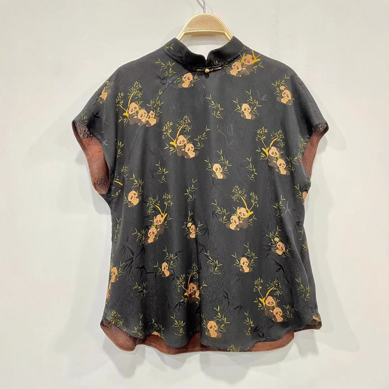 Xiangyun Yarn New Chinese Style Improved Guofeng Shirt Women's Summer New Sleeveless Collar Buckle Silk Floral Top Xiangyun Yarn New Chinese Style Improved Guofeng Shirt Women's Summer New Sleeveless Collar Buckle Silk Floral Top