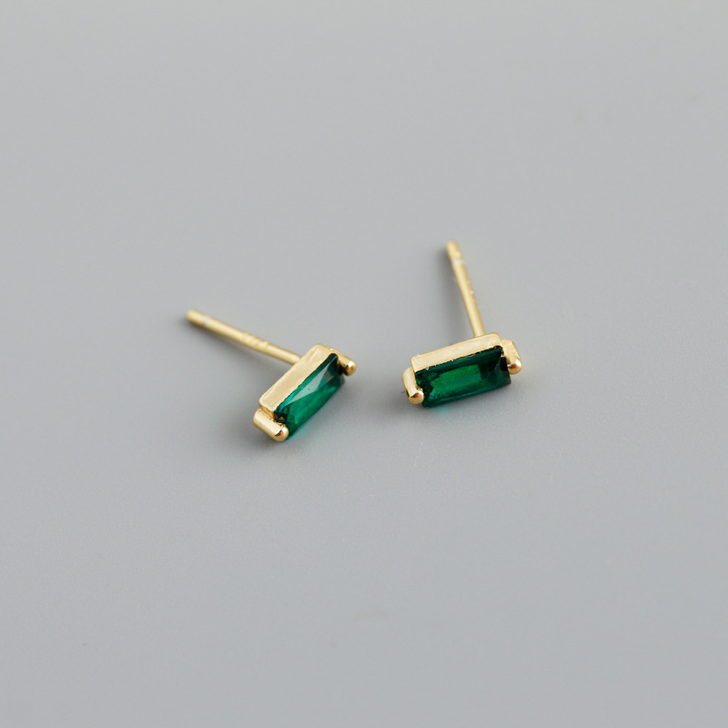 Simple Style Square Sterling Silver Inlay Zircon Ear Studs 1 Pair