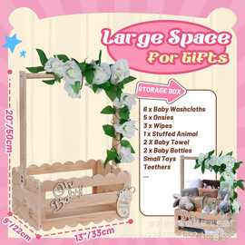 木质婴儿用品收纳箱带提手家用新生儿淋浴篮实木宝宝衣物收纳篮