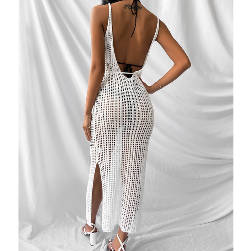 Nylon Fabric Type Wholesale Women's Sexy Hollow Out Backless Solid Color Beach V Neck Sleeveless Irregular Skirt