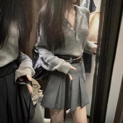 法式灰色软糯针织衫女套头春秋外搭高级感慵懒风薄款毛衣外套上衣