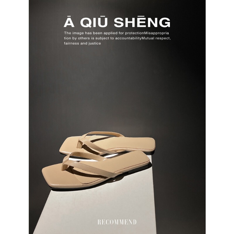 Sheepskin French-style square-toed genuine leather flip-flops for women, 2026 summer new flat-soled thong sandals for outdoor wear Sheepskin French-style square-toed genuine leather flip-flops for women, 2026 summer new flat-soled thong sandals for outdoor wear